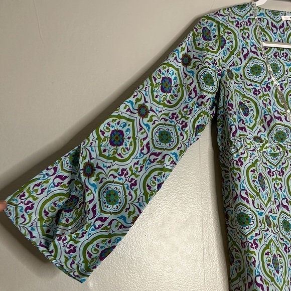 Victoria secret silk long sleeve V-neck tunic top women’s xs cover up blue print - Picture 7 of 10